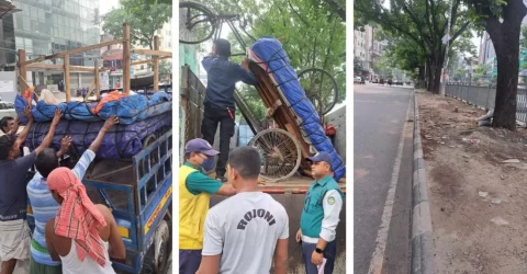 রাজধানীর ফুটপাত দখলমুক্ত রাখতে ট্রাফিক পুলিশের অভিযান