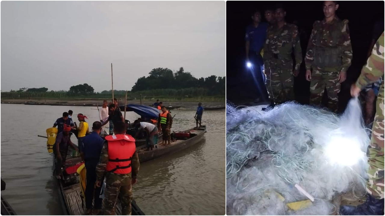 একদিনে ৩৯ জেলের কারাদণ্ড, ১ লাখ মিটার কারেন্ট জাল ধ্বংস