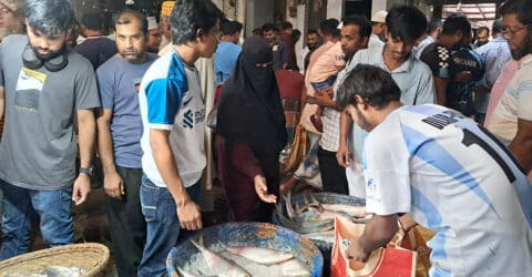 শেষ মুহূর্তে ইলিশ কিনতে ক্রেতাদের লাইন, দাম ২৭০০ টাকা কেজি