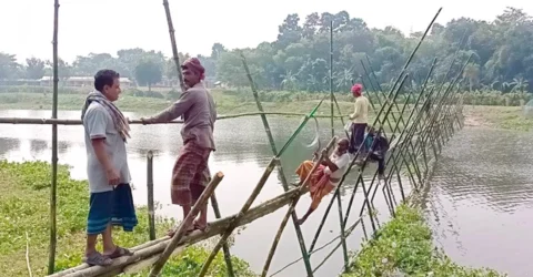 ৪২ বছর ধরে বাঁশের সাঁকোই একমাত্র ভরসা রায়পুরবাসীর