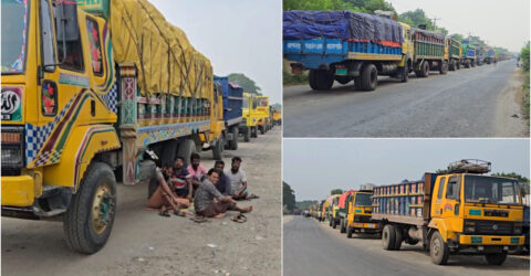 কাজিরহাট ঘাটে ৪ কিলোমিটার যানজটে আটকা শত শত পণ্যবাহী ট্রাক